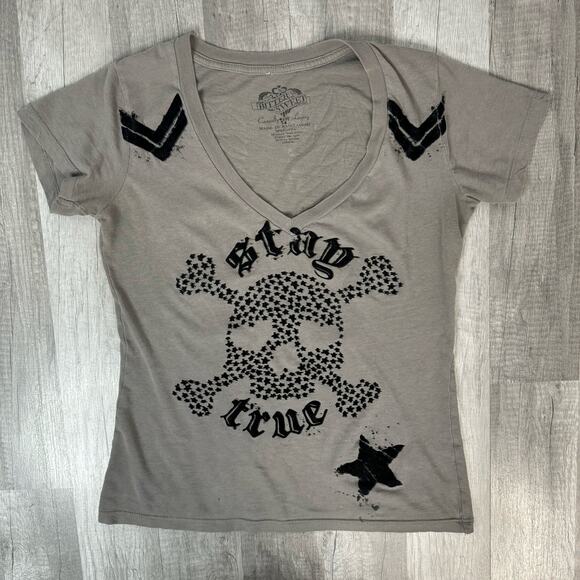 Cyber y2k Velvet Star Grey T-Shirt Wing - Picture 4 of 7